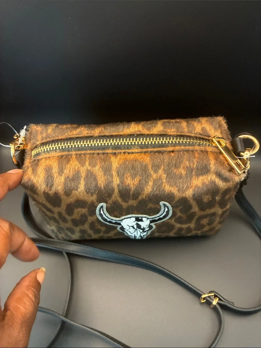 🎉Leopard Print Crossbody Bag with Bull Skull Accent - Brown